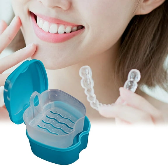 Happy Date Denture Bath Case Cup Box Holder Storage Soak Container with Strainer Basket for Travel Cleaning