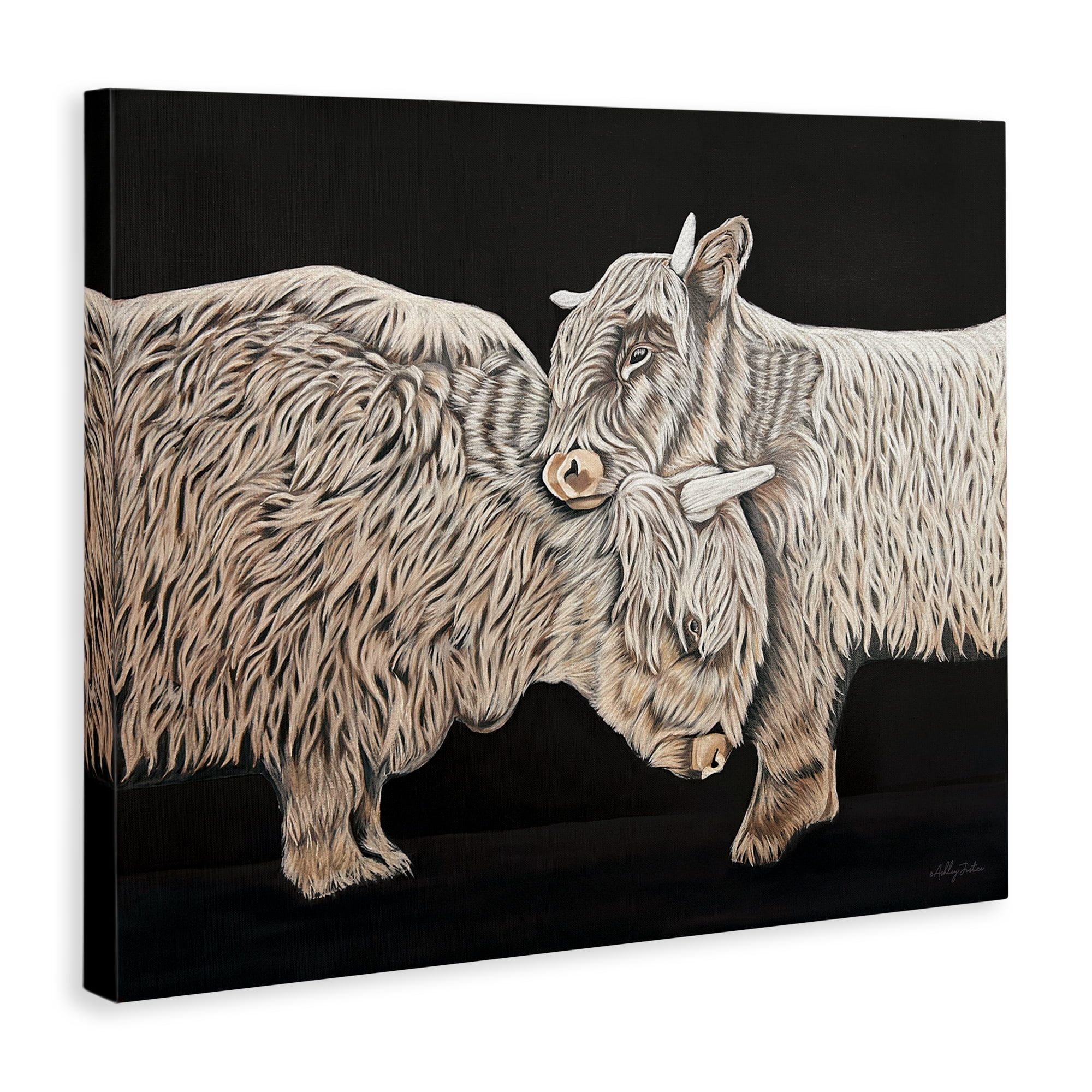 Stupell Industries Hugging Cattle on Black Animals Painting Wrapped Canvas Art Print Wall Art, 20 x 16