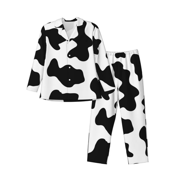 Fotbe Milk Cow Pijama de Hombre con Estampado de Manga Larga, Conjunto de 2 Piezas, Ropa de Dormir Suave y Cómoda con Bolsillos-X-Large