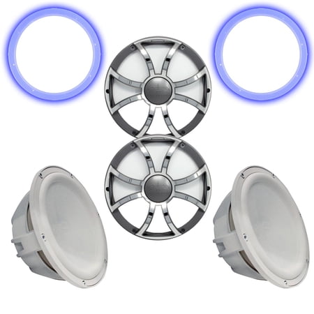 Two Wet Sounds Revo 12 Subwoofers Grills & RGB LED Rings - White Subwoofers & Gunmetal Steel Grills - 4 Ohm - image 5