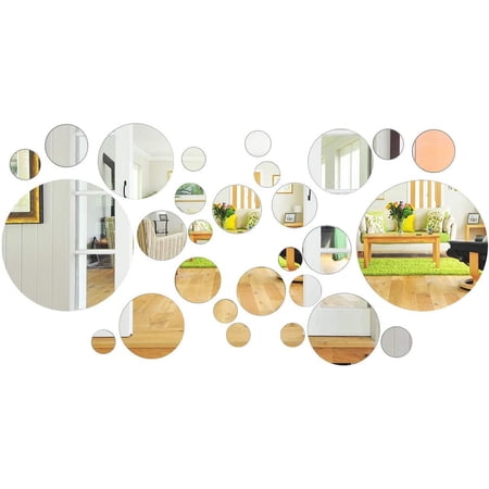 Sovob Wall Sticker Adhesive Removable Acrylic Mirror 26 Pieces 3D Sticker Decal for Home Living Room Bedroom Office Decor (Circles, 26 Pieces)