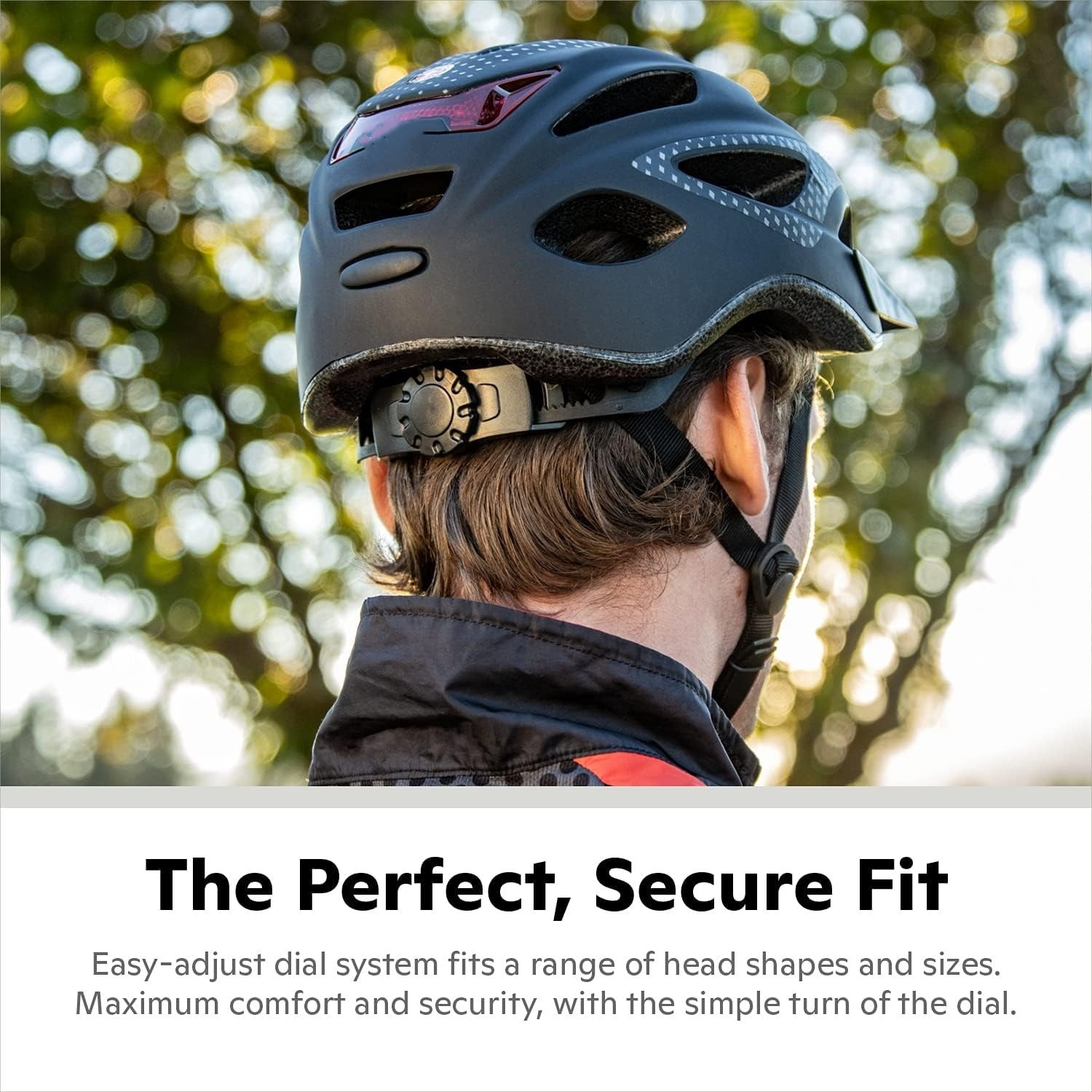 Lighted Helmet for Adults, Size 58 - 62 cm for Riders Ages 14+, Rear LED Light, Reflective Strips, Adjustable Dial and Straps, 17 Air Vents, Removable Visor, Adult Bike Helmet