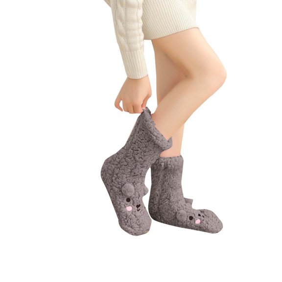 UTSJKR Womens 3D Bear Coral Fleece Floor Socks, Ultra Thick Thermal Slipper Socks, Cute Cartoon Warm Socks for Winter Indoor Lounging & Sleep, 1 Pair