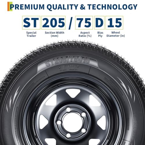 Garvee 2-Pack ST205/75D15 Trailer Tires and15" Rims, 5 Lug on 4.5" Bolt Pattern, 6PR Load Range C, Heavy Duty 205 75 15 Trailer Tires Rims for Utility, Boat, Camper, Cargo Trailers