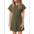 thumbnail image 1 of Women Spring Summer Dresses 2025 Casual Round Neck Ruffle Short Sleeve Flowy A Line Mini Dress with Pockets Moss Green S, 1 of 8