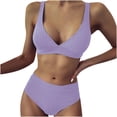 thumbnail image 2 of LoyisViDion Women'S Swimsuit Clearance Women'S Bikini Set Swimsuit Two Piece Filled Soild Swimwear Beachwear Purple S, 2 of 6