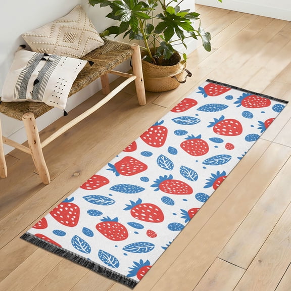 Yayeee Runner Rug for Bedroom 2'x6' Machine Washable Hallway Non Slip Mat, Playful Strawberries