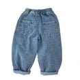thumbnail image 4 of LZHGirlshop Big Boys' Jeans Pull-On Soft Denim Pants Solid Color with Pocket Stretch Waist Casual Wear School Pants,Blue B,3-4T, 4 of 6