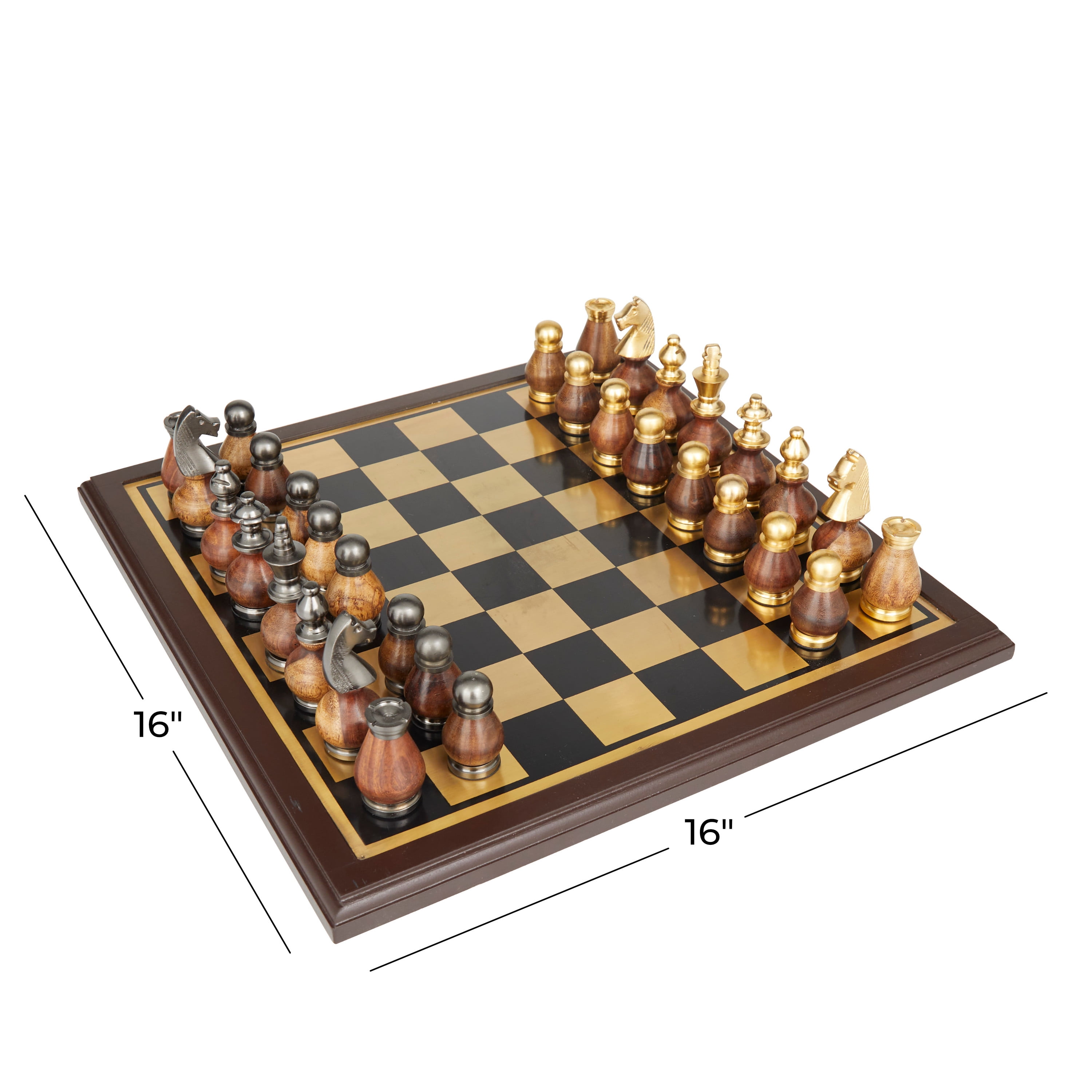 DecMode 16" x 4" Gold Aluminum Chess Game Set, 1-Piece