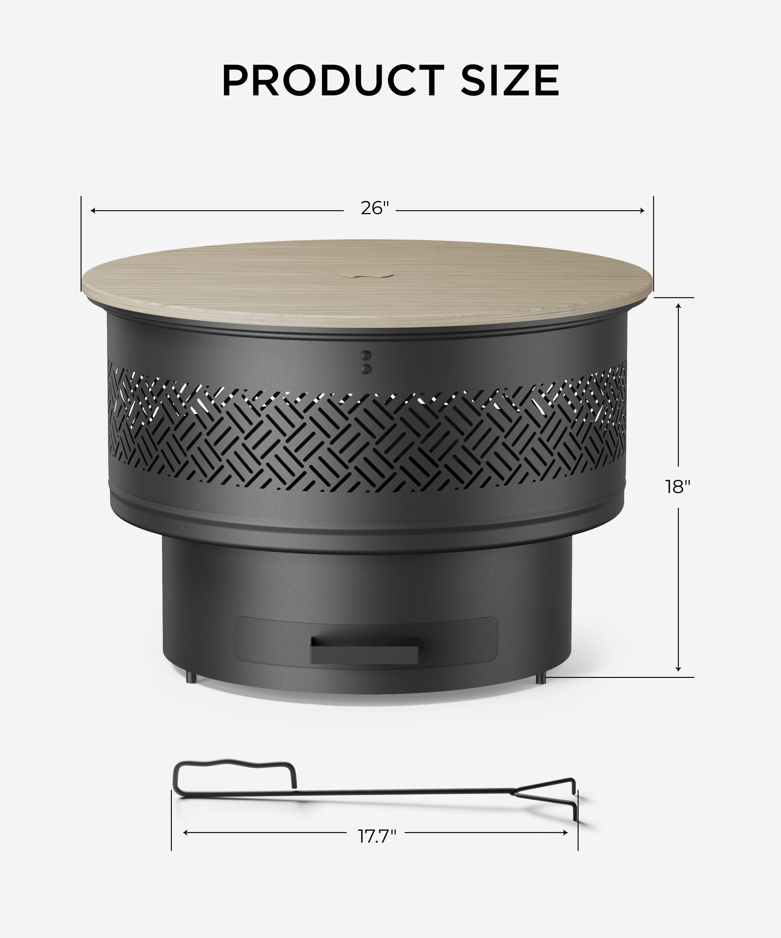TVOFEK 26 inch Fire Pit Table with BBQ Grill & Lid, Round Wood Burning Firepits for Outside with Fire Poker for Bonfire, Camping, Yards