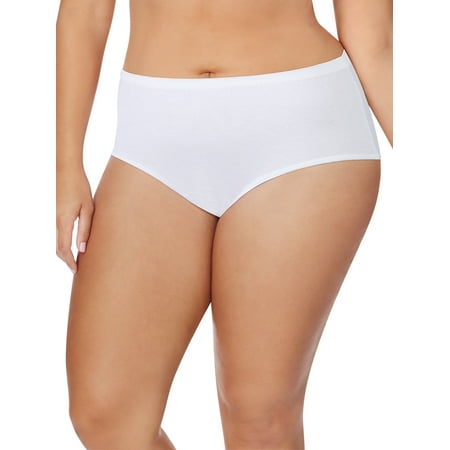 Women's Plus Size Cotton Tagless Brief White Panties, 5
