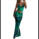 thumbnail image 2 of Conjunto de Falda Larga con Estampado Floral y Top Halter Trajes para Salir para Mujer Verde S, 2 of 9
