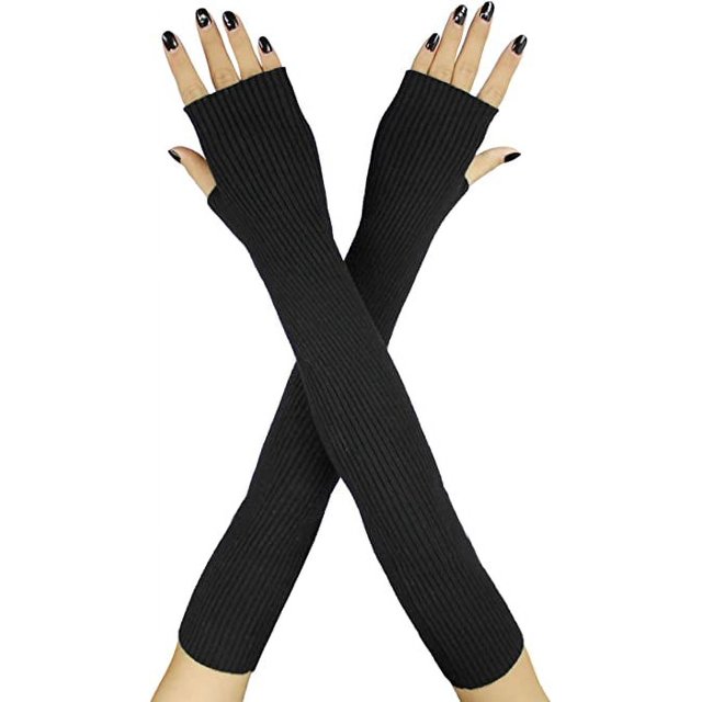 Granjero Gordo Guantes de punto de cachemira suaves sin dedos para mujer, calentadores de brazos, guantes de lana elásticos extra largos
