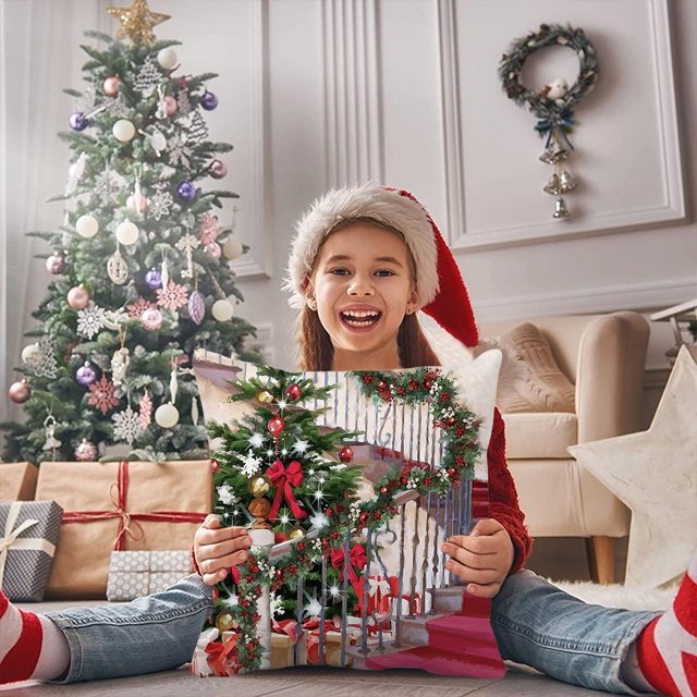 Funda de Cojín de Terciopelo con Estampado de Árbol de Navidad para Sofá, 45 X 45 Cm | Funda de Almohada Decorativa Navideña | Decoración de Poliéster Suave para El Hogar | Regalo Festivo para La Sal