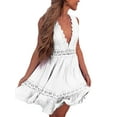 thumbnail image 5 of KOMOO Women Boho Swing Dress Deep V Neck Backless Lace Ruffle Mini Dress A Line Beach Dress, 5 of 8