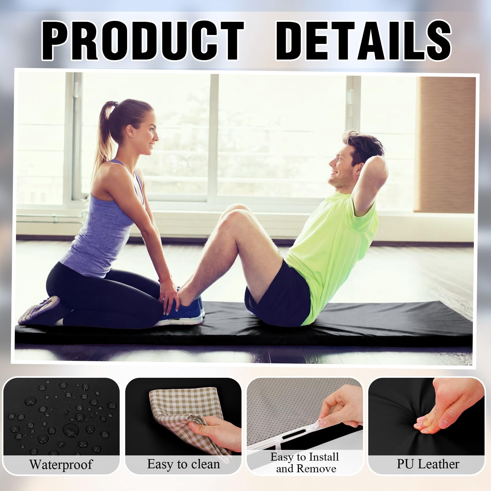 2 Inch Thick Foldable Yoga Mat Black 72"x24" For Pilates Stretching Gym Workouts