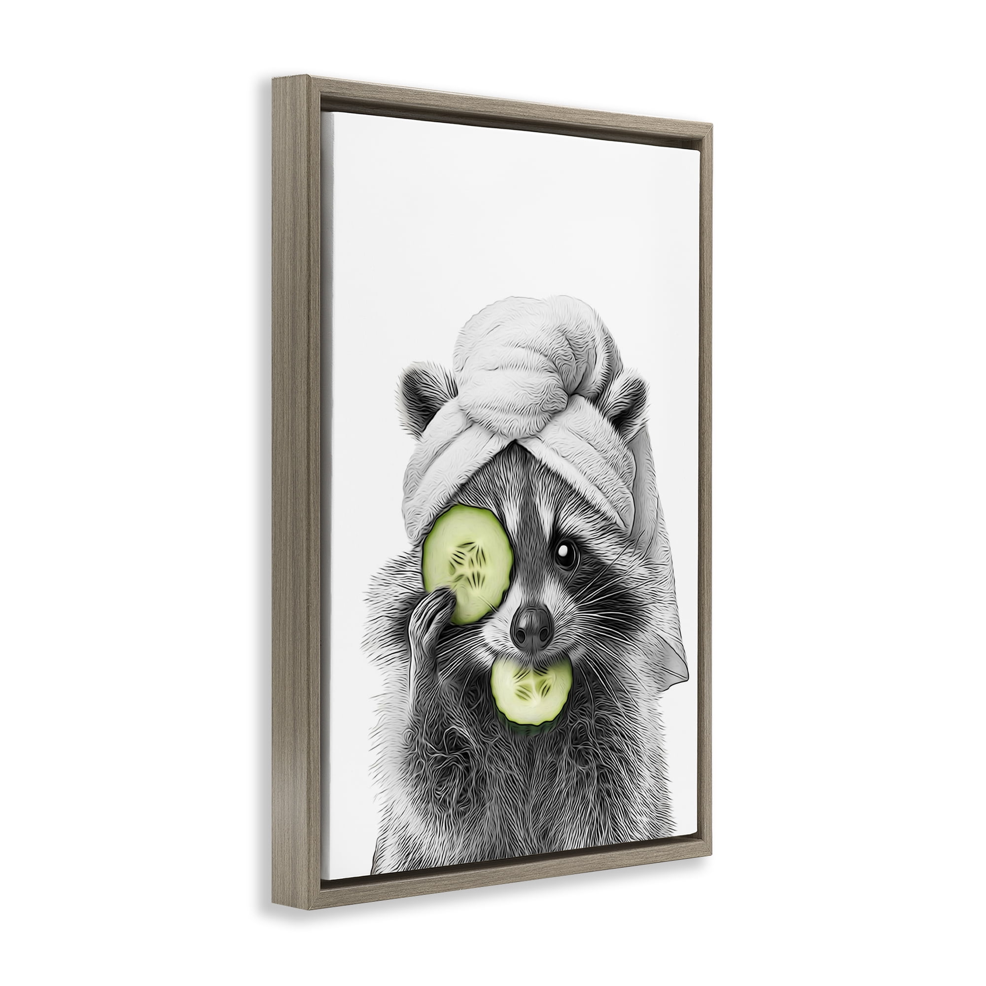 Stupell Industries Raccoon Spa Day Typography Painting Brown Floater Framed Canvas Art Print Wall Art, 17 x 25