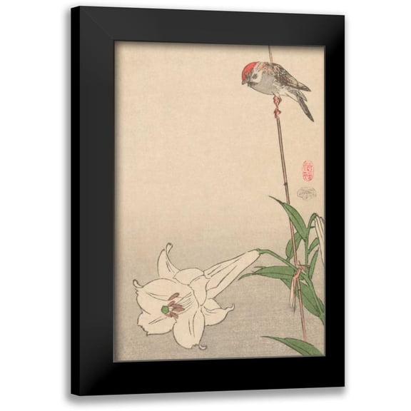 Baison 11x14 Black Modern Framed Museum Art Print Titled - Small bird on lily plant., 1893
