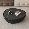 thumbnail image 2 of 32" Oval Coffee Table with Marble Top, Fluted PU Leather Center Table, Modern Minimalist Tea Table for Living Room, No Assembly, Black, 2 of 6
