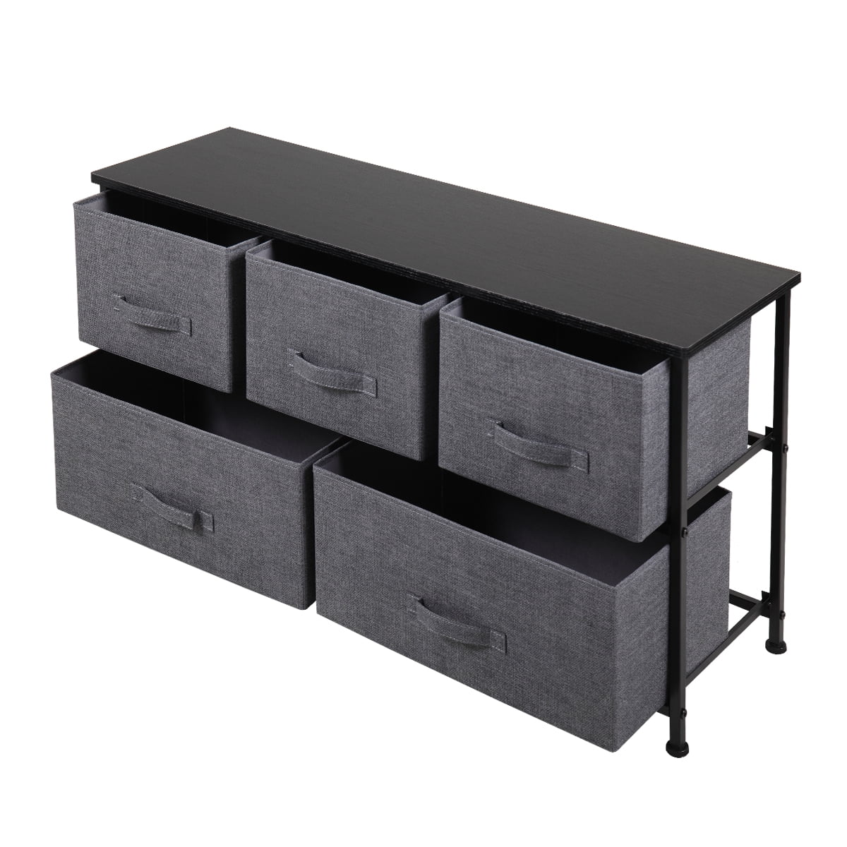 Lowestbest 2-Tier Drawer Dresser Organizer With 5 Drawers, End Table Storage Cabinet with Easy Pull Fabric Bins, Black Lowestbest 2-Tier Drawer Dresser Organizer With 5 Drawers, End Table Storage Cabinet with Easy Pull Fabric Bins, Black
