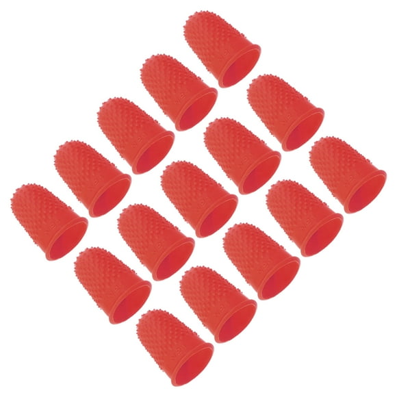 Puntas de dedo de goma Uxcell, paquete de protectores de dedo de silicona para el pulgar, cubiertas de dedos, almohadillas de guardia, dedales para oficina, rojas, 15 piezas tamaño M