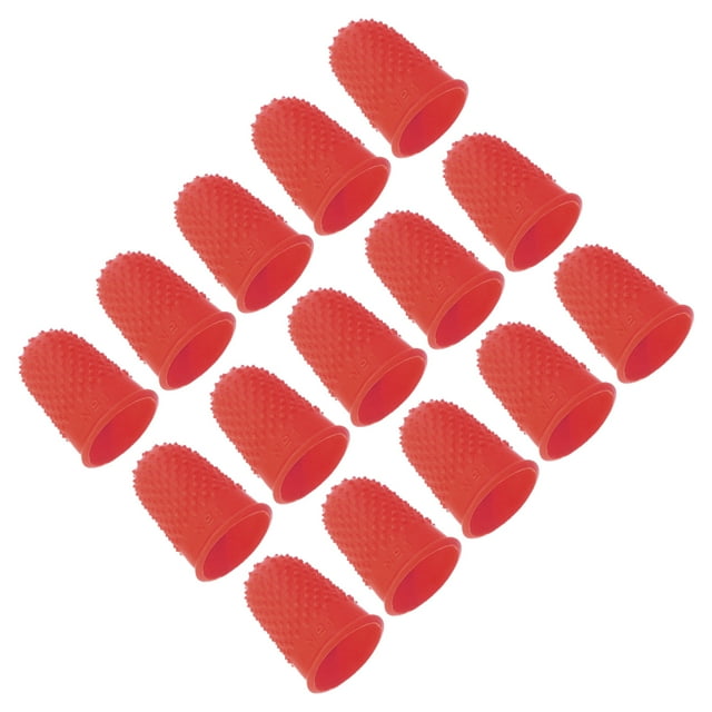Puntas de dedo de goma Uxcell, paquete de protectores de dedo de silicona para el pulgar, cubiertas de dedos, almohadillas de guardia, dedales para oficina, rojas, 15 piezas tamaño M