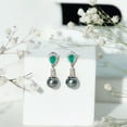thumbnail image 5 of Rosec Jewels 10.25 CT Tahitian Pearl Drop Earrings with Emerald and Diamond, 925 Sterling Silver, 5 of 7