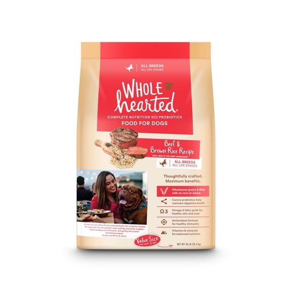 WholeHearted All Life Stages Beef and Brown Rice Recipe Dry Dog Food 45 lbs.