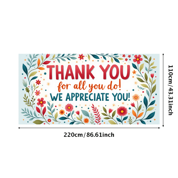 Colorful Design Thank You Banner Decorative Pattern Appreciation Sign for Office Event Employee Recognition Party Decoration