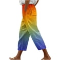 thumbnail image 3 of QATAINLAV Plus Size Capris for Women 2025 Summer Beach Casual Drawstring Capri Pants Trendy Gradient Color Straight Leg Cropped Trousers with Pockets Multicolor 3XL Gifts for Girls, 3 of 6