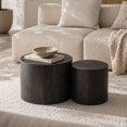 thumbnail image 4 of Nesting Coffee Table Set of 2 Round Wooden Tables - Modern Black Woodgrain, 4 of 10