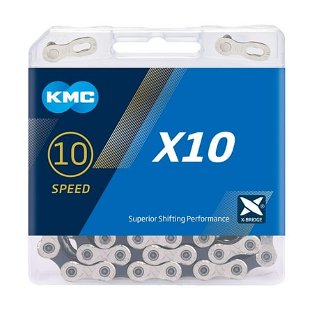 KMC X10 10 Speed Bicycle Chain Silver / Black 122 Link