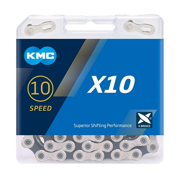 KMC X10 10 Speed Bicycle Chain Silver / Black 122 Link