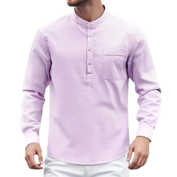 Toimothcn Polo Shirts For Men Casual Solid Color Buttons Up Lapel Long Sleeve Shirt Lightweight Soft Shirt Tops Comfy Mens Dailywear