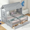 thumbnail image 4 of Harper & Bright Designs Double Shared Bed, Twin Size House Platform Beds with Two Drawers for Boys Girls, House Bed Frame Combination of 2 Side by Side Twin Size Beds, Gray, 4 of 10
