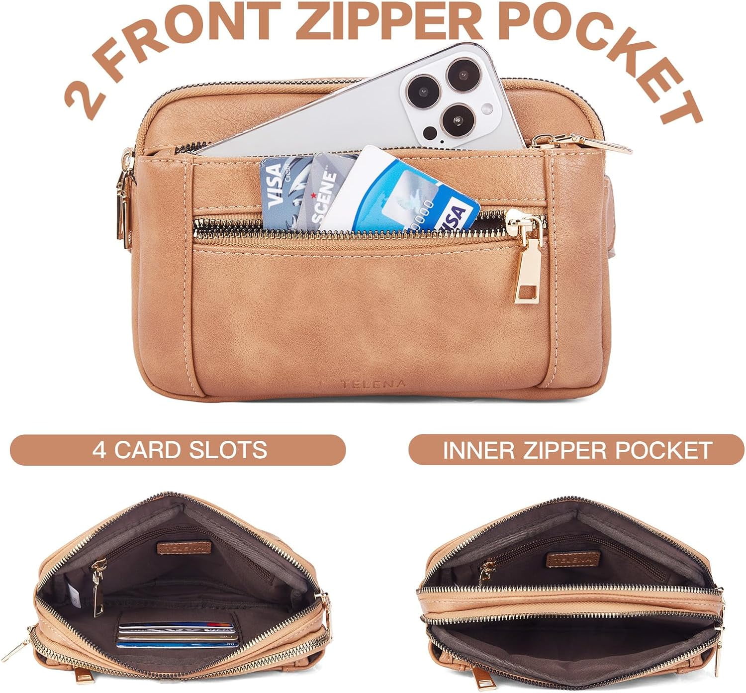 Fanny Packs for Women Cross Body Bag Leather Belt Bag Fashionable Waist Bag with Adjustable Strap Beige Brown