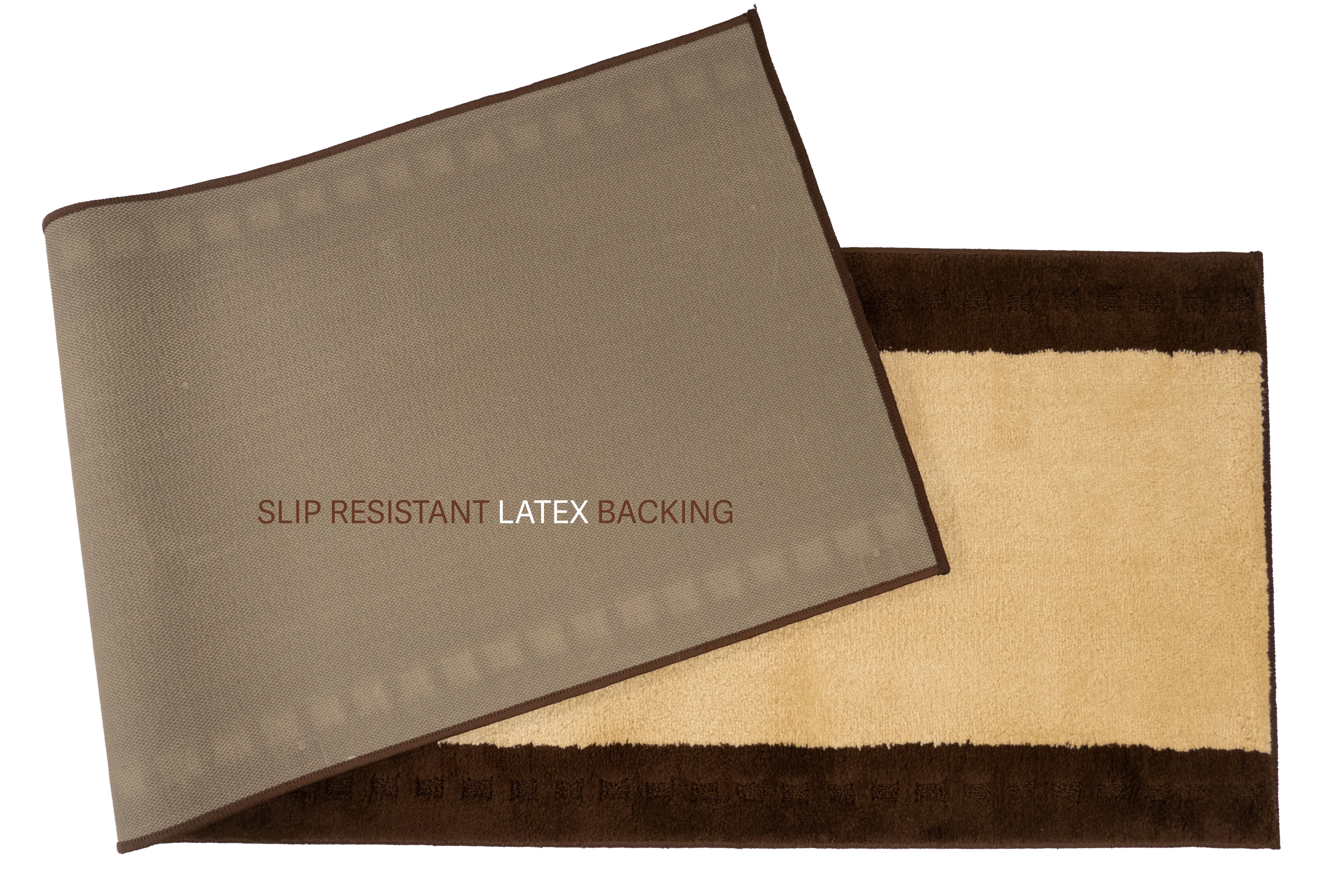 Custom Size Anti-Slip Machine Washable Medium Profile Cut Pile Cream Bordered Brown Runner Rugs ( 17' x 26")