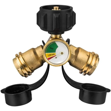 Propane Splitter, Propane Tank Y Splitter Adapter with Gauge, Solid