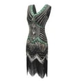 thumbnail image 4 of HKEJIAOI Robes de Cocktail Cadeau d'Anniversaire Mode Femme Aguichant Style Rétro Sequins Perles devant et derrière Robe à Franges Mode Col en V Liquidation Vert, 4 of 7