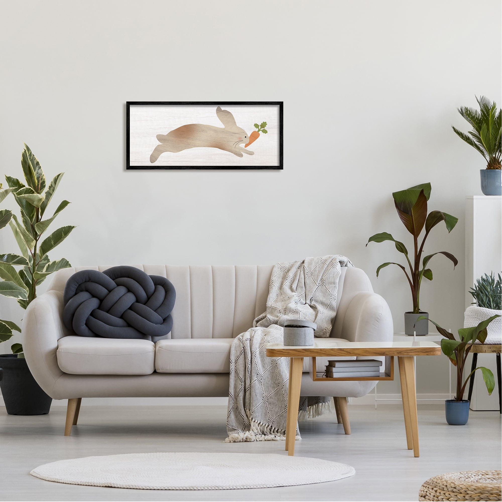 Stupell Industries Rabbit & Carrot Grain Pattern Animals & Insects Painting Black Framed Art Print Wall Art