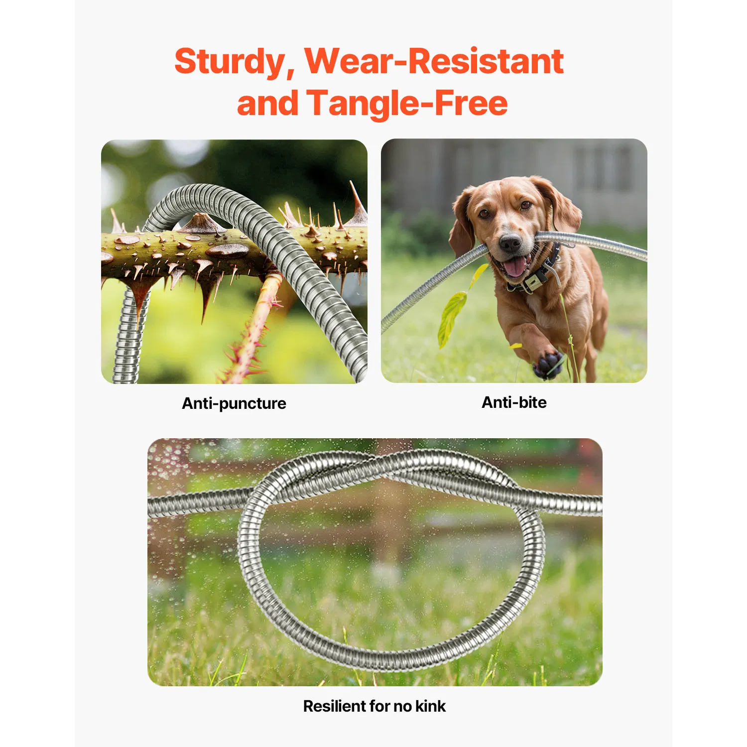 25 ft Metal Garden Hose-Rust Proof Stainless Steel Design,Heavy Duty&Flexible No-Kink Outdoor Water Hose with 10 Function Nozzle for Gardening