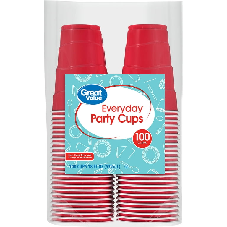 Great Value Everyday Party Cups 18 fl oz, Red (100 ct)