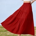 thumbnail image 6 of Roncen Women’s Boho Elastic High Waist Pleated A-Line Flowy Swing Asymmetric Tiered Maxi Long Skirt Dress with Pockets, 6 of 6