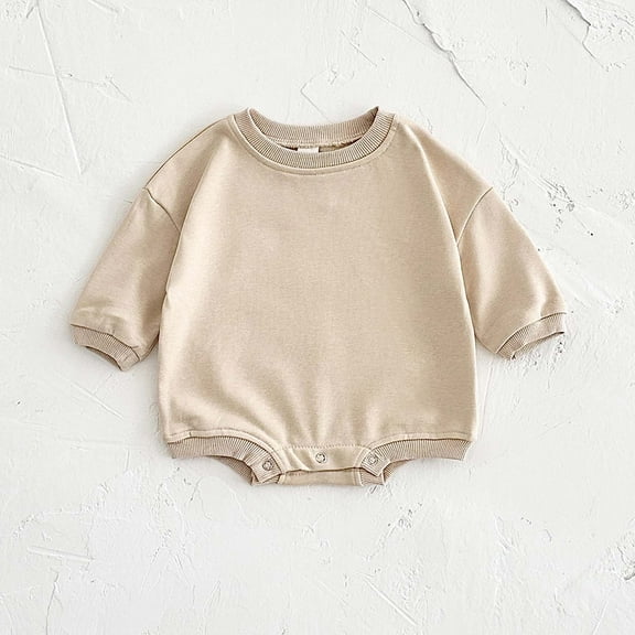 Infant Boys Girls Sweatshirt Romper One Piece Outfit Bubble Romper Long Sleeve Crewneck Sweatshirt Bodysuit Cute Clothes Jumpsuit