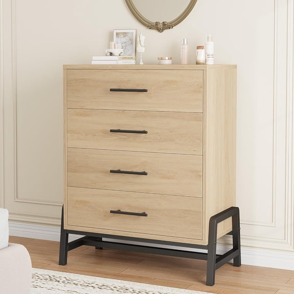 4-Drawer Dresser 39 in Tall, Freestanding Wood Storage Chest with Deep Drawers and Chic Legs, Natural