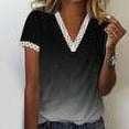 thumbnail image 1 of RT5YKing Mode Blouse d'Été pour Femmes Col en V Patchwork en Dentelle Manches Courtes Décontractée Imprimé Dégradé, 1 of 5