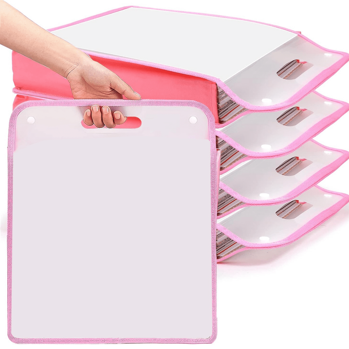 5 Pack Scrapbook Paper Organizer, Pink Expanding Paper , Portable Scrapbook Paper Storage with Button Closure