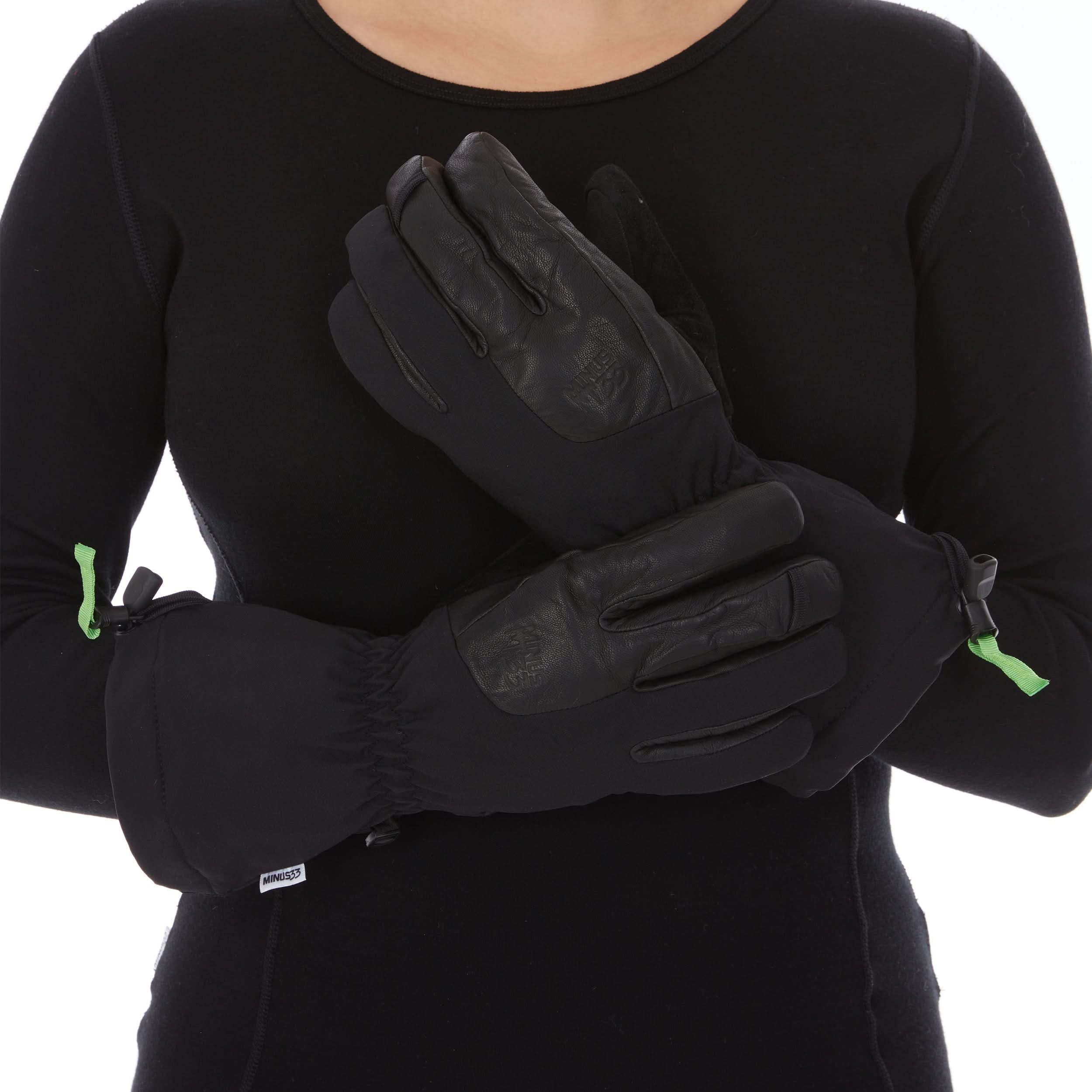 Leather Ski Glove - Warm Breathable Winter Gloves for Snow Sports - Wool Insulation - Classic Snowboarding Gloves - Black - Small