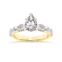 IGI Certified 2 Carat Pear Shape Lab Grown Diamond Engagement Ring | 14K Yellow Gold |Larisa Side Stone Diamond Ring | FG-VS1-VS2 Quality Friendly Diamonds