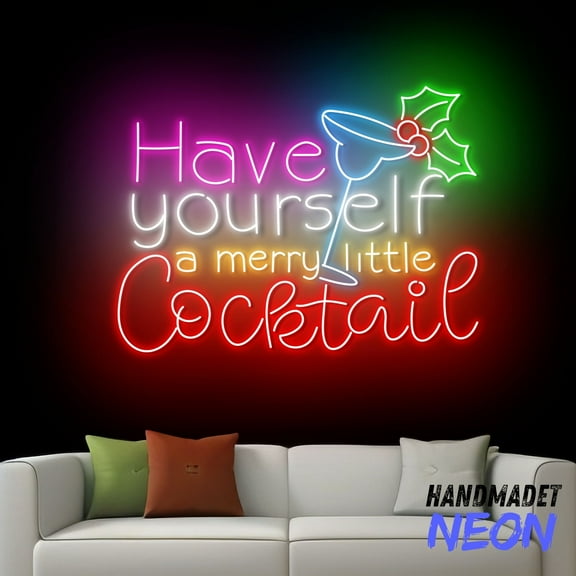 Handmadetneonsign Have Yourself A Merry Little Cocktail Neon Sign, Christmas Holiday Led Sign, Cocktail Party Decor 82297
